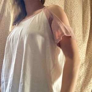 Pink and white baseball tee